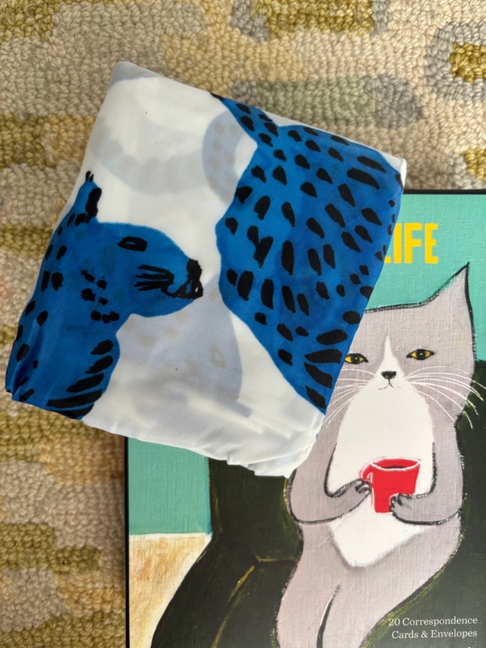 😸IKEA NWT SKYNKE Crazy Blue Cat reusable tote swirling blue felines Warhol-style